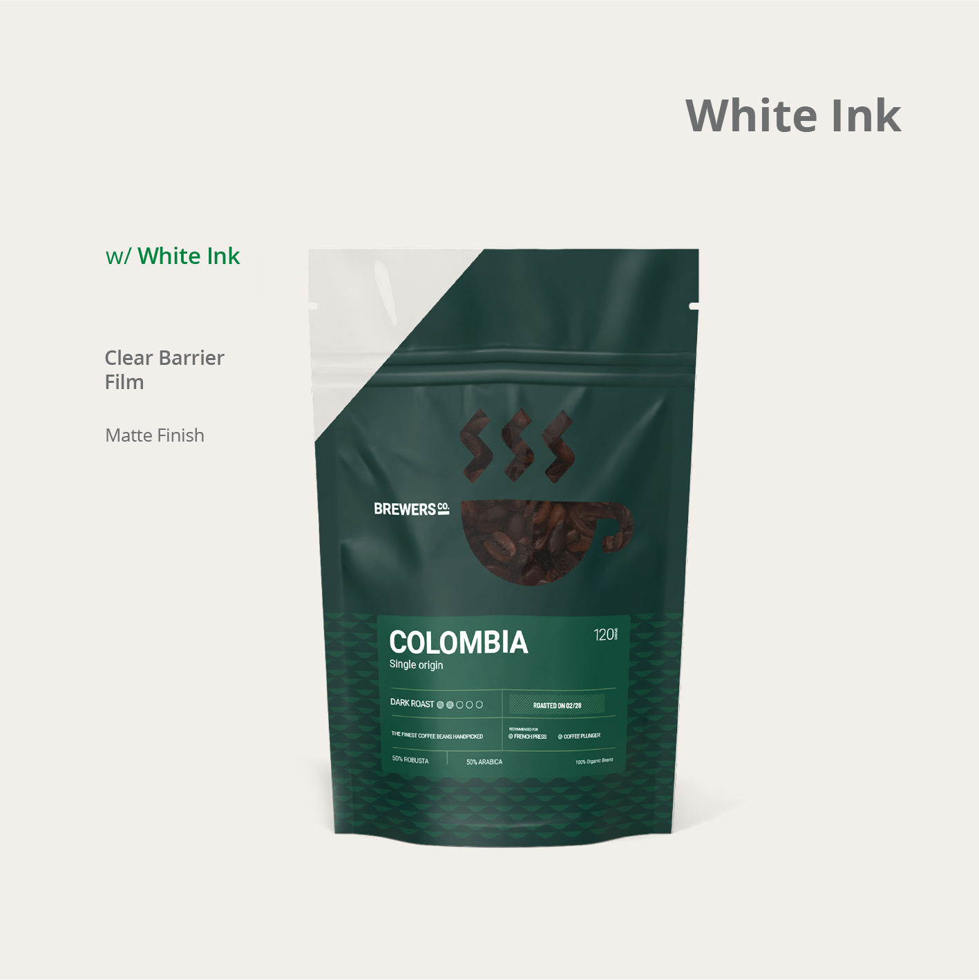 Stand Up Pouches White Ink Clear