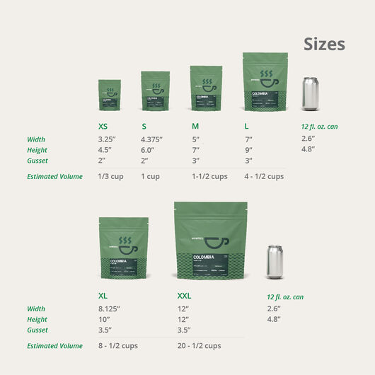 Stand Up Pouches Size Comparison