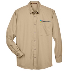 Harriton Men's Long-Sleeve Twill Shirt with Stain-Release