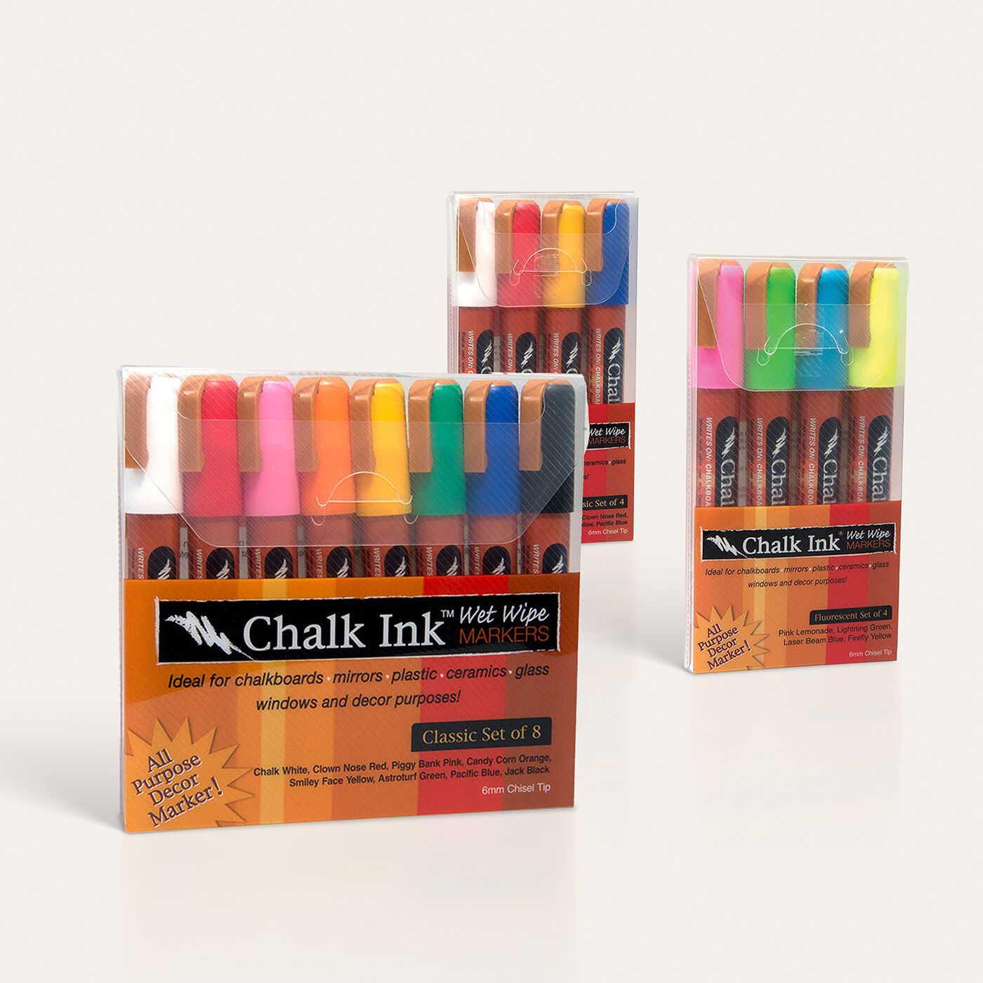 Fluorescent Liquid Chalk Markers Large Flat Tip - Set of 8